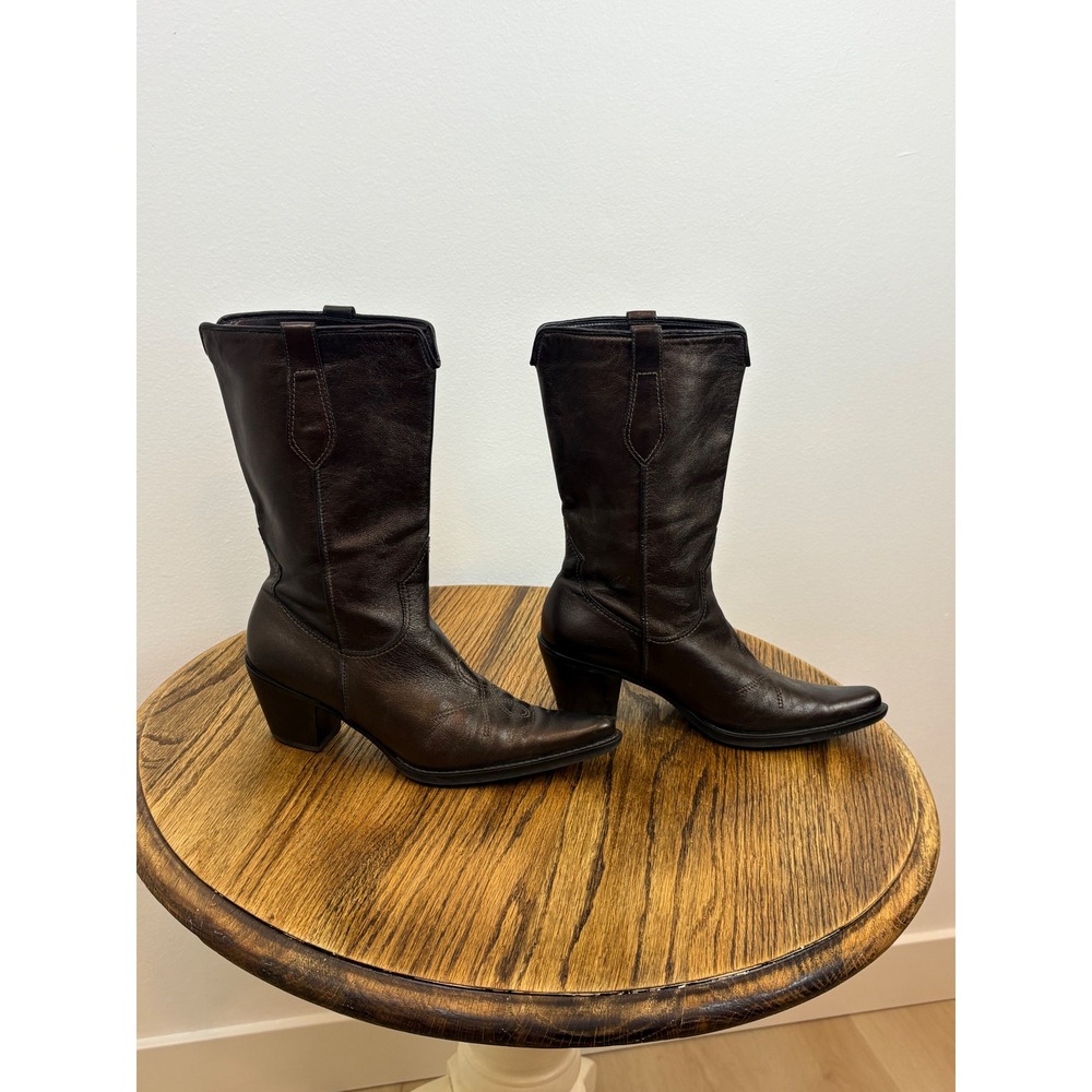 Franco Sarto Cowboy Boots Womens 8.5 Brown Leather Pointed Toe Western Chic - Picture 6 of 10